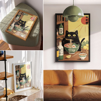Poster kunstdruck Katzen-Ramen