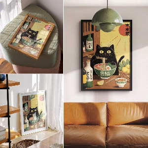 Poster kunstdruck Katzen-Ramen
