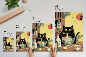 Poster kunstdruck Katzen-Ramen