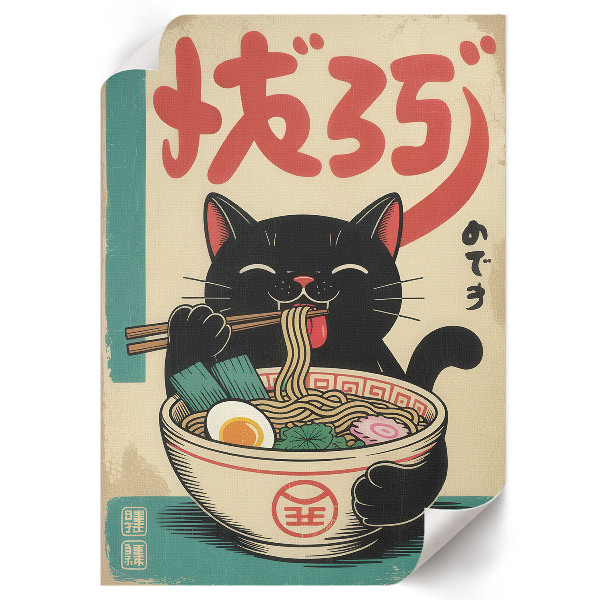 Kunstdruck poster Ramen und Katze