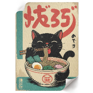 Kunstdruck poster Ramen und Katze