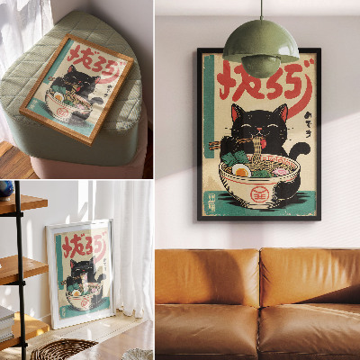 Kunstdruck poster Ramen und Katze