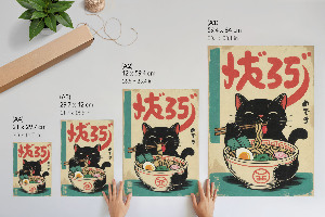 Kunstdruck poster Ramen und Katze