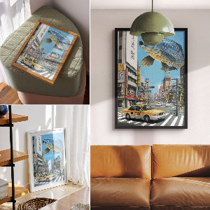 Kunstdruck leinwand Fisch und die Stadt