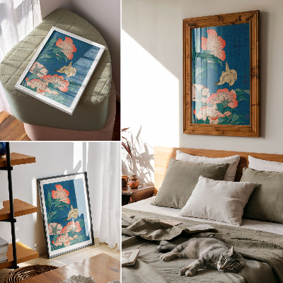Poster auf leinwand Pfingstrosen und Kanarienvögel