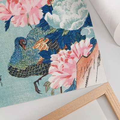 Kunstdruck leinwand Pfau und Pfingstrosen