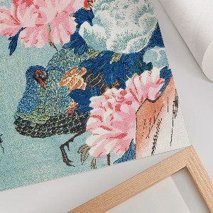 Kunstdruck auf Leinwand mit Pfau und Pfingstrosen
