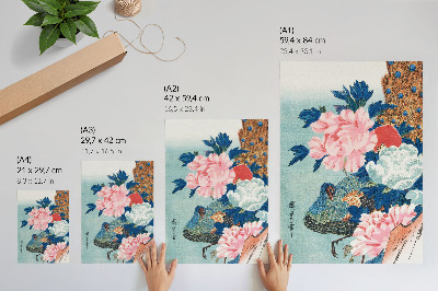 Kunstdruck leinwand Pfau und Pfingstrosen