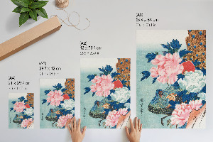 Kunstdruck auf Leinwand mit Pfau und Pfingstrosen