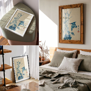 Kunstdruck auf Leinwand mit Eisvogel und Pflanzenmotiv