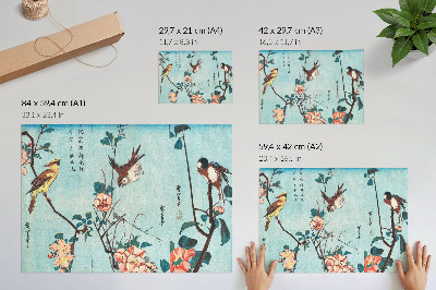 Poster mit Motiven von Vögeln und Blumen