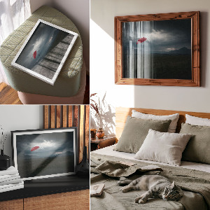 Wandposter Fliegender Regenschirm