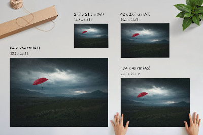 Wandposter mit Motiv eines fliegenden Regenschirms