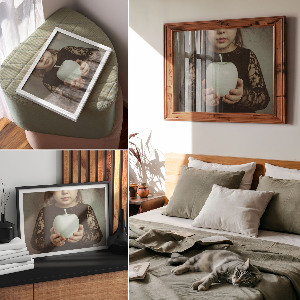 Poster druck Mädchen mit einem Apfel