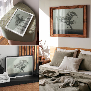 Wandposter mit Motiv eines Baumes im Nebel