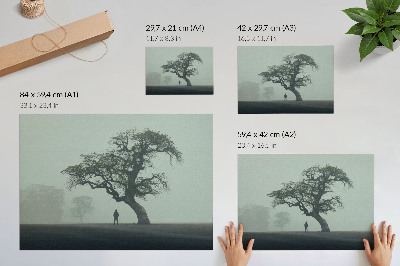 Wandposter mit Motiv eines Baumes im Nebel