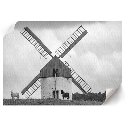Poster Windmühle mit Pferden