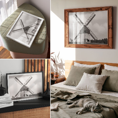 Poster Windmühle mit Pferden