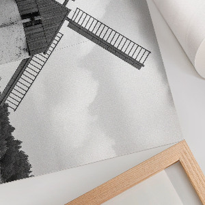 Poster Windmühle mit Pferden