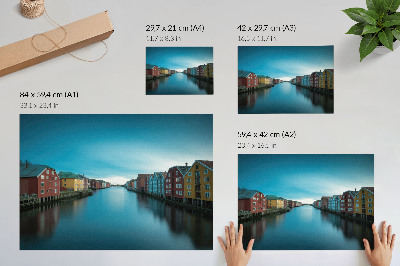 Plakat mit bunten Gebäuden
