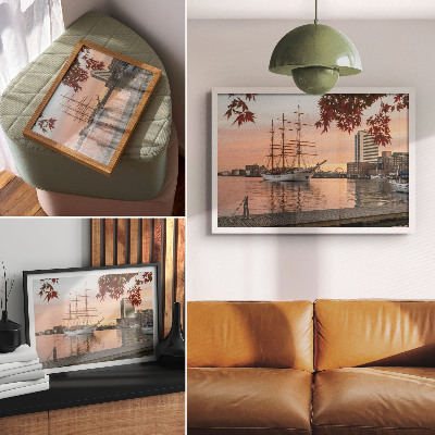 Wandposter mit Motiv eines Segelschiffs und Panorama