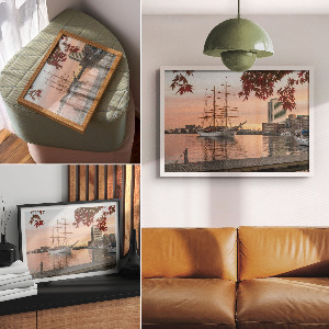 Wandposter Ein Segelschiff und ein Panorama