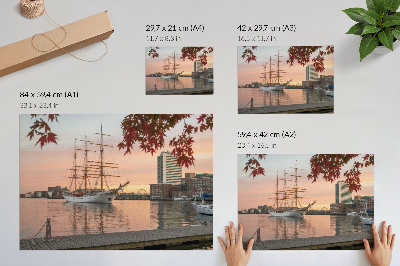 Wandposter mit Motiv eines Segelschiffs und Panorama