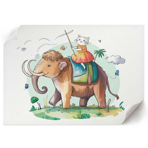 Wandposter mit der Darstellung einer Person, die auf einem Mammut reitet
