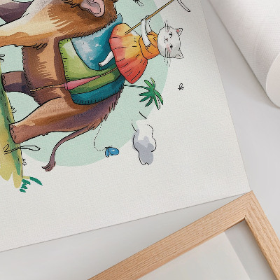 Wandposter mit der Darstellung einer Person, die auf einem Mammut reitet
