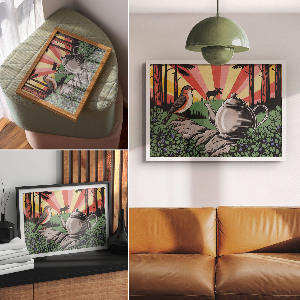 Poster mit Waldcamping-Motiv