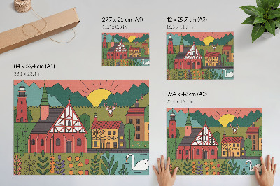 Poster mit Druck einer ländlichen Landschaft