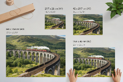 Wandposter mit Motiv eines Zuges auf einem Viadukt