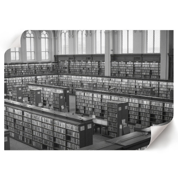 Plakat mit Innenansicht einer Bibliothek