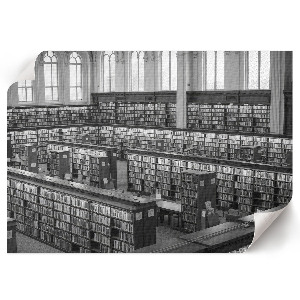Plakat mit Innenansicht einer Bibliothek