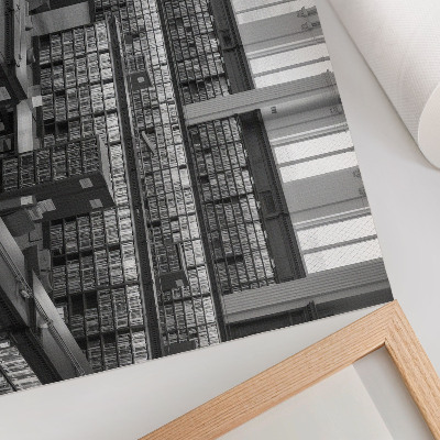 Plakat mit Innenansicht einer Bibliothek
