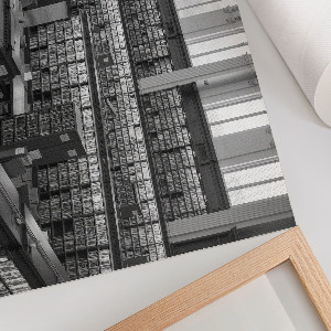 Plakat mit Innenansicht einer Bibliothek
