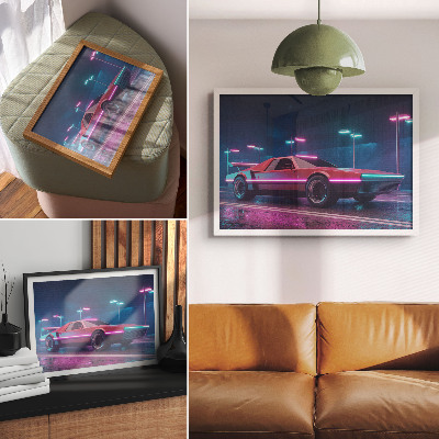 Poster mit Neonauto-Motiv