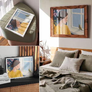 Wandposter Das Mädchen und der Vogel