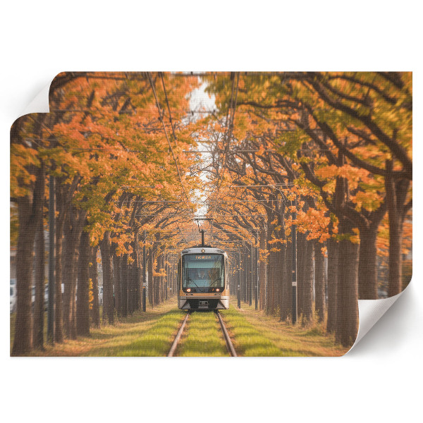 Wandposter mit Motiv einer herbstlichen Straßenbahn