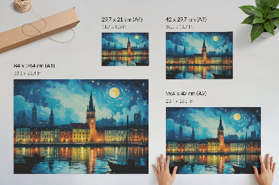 Poster mit Motiv einer Stadt bei Nacht