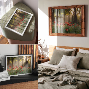 Poster bilder Mohnblumen und Wald