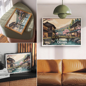 Poster druck Japanische Onsen-Landschaft