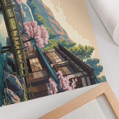 Poster mit Druck einer japanischen Onsen-Landschaft