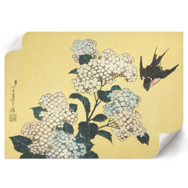 Wandposter Hortensie und die Schwalbe