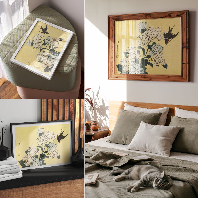 Wandposter mit Motiv Hortensie und Schwalbe