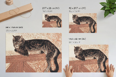 Poster mit einem Bild einer Katze auf einem Geländer