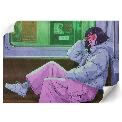 Plakat mit Motiv eines Mädchens in der U‑Bahn