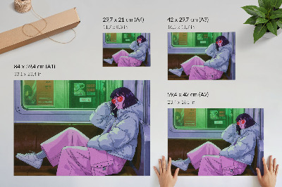 Plakat mit Motiv eines Mädchens in der U‑Bahn